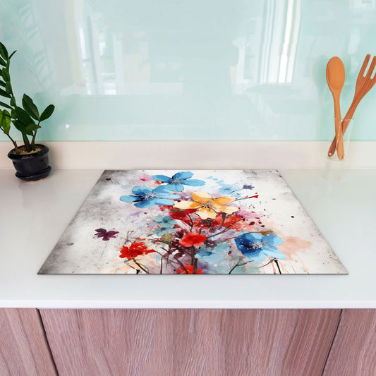 Abstrakt bunte Blumen Herdabdeckplatte Induktionsschutz für Ceranfeld & Küche Deko