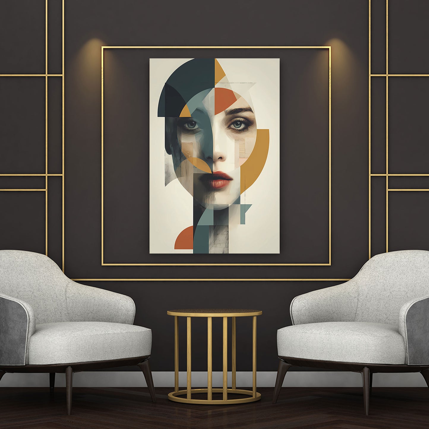 Abstrakt Frauenporträt Geometrische Kunst Wandbild