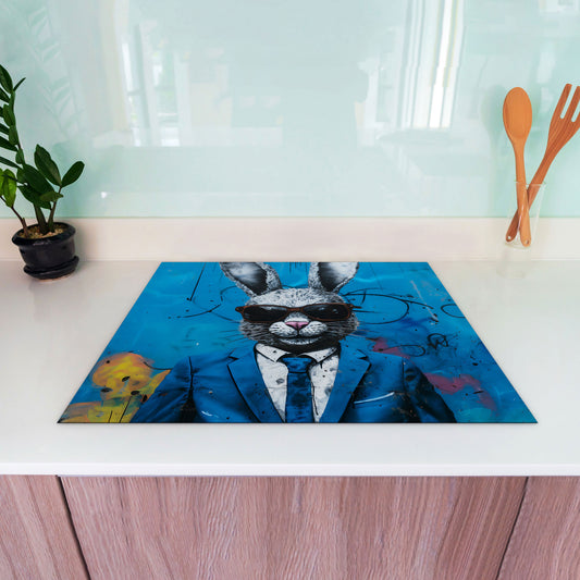 Abstrakt Hase im Anzug Herdabdeckplatte Induktionsschutz für Ceranfeld & Küche Deko