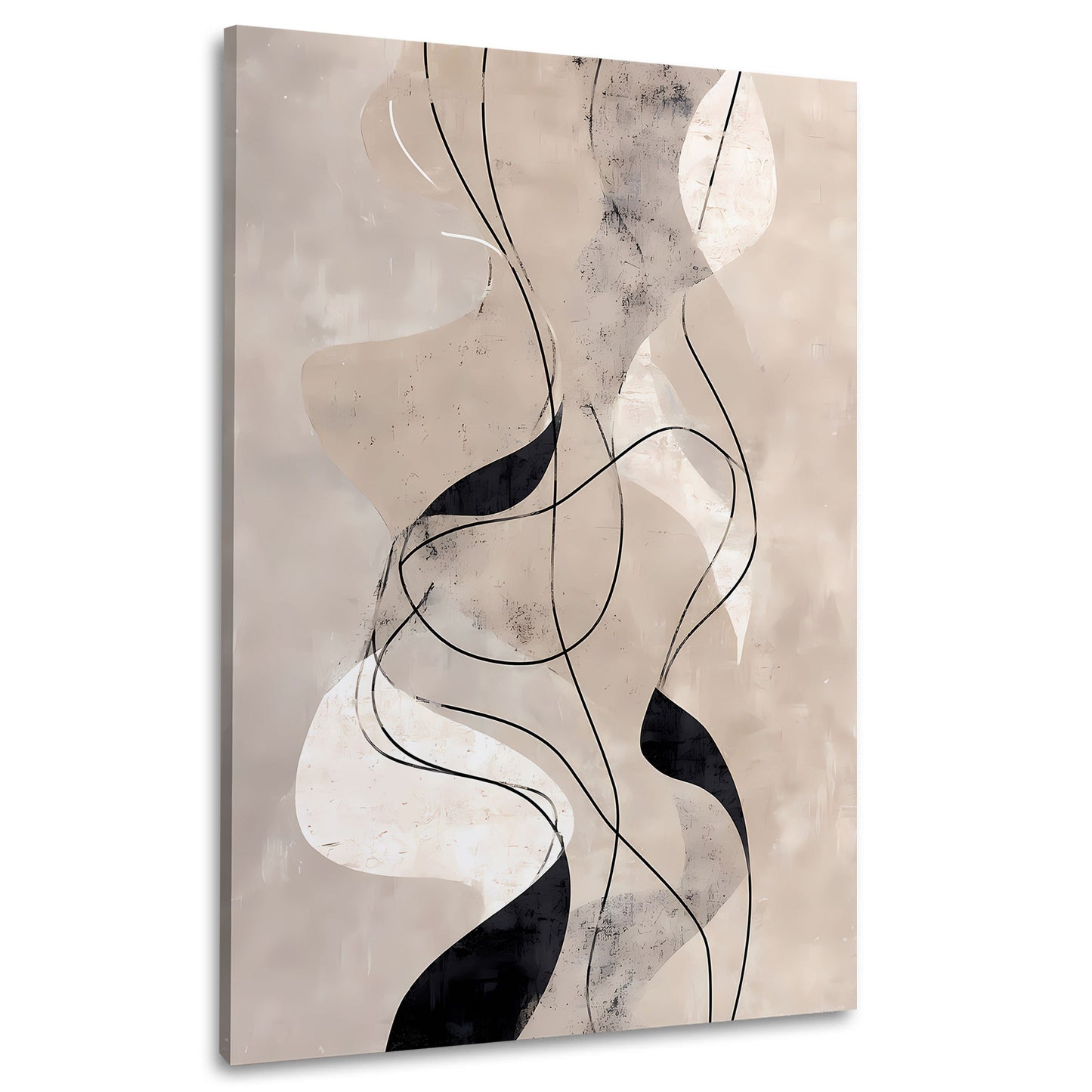 Abstrakt Linien Beige Schwarz Minimalismus Wandbild