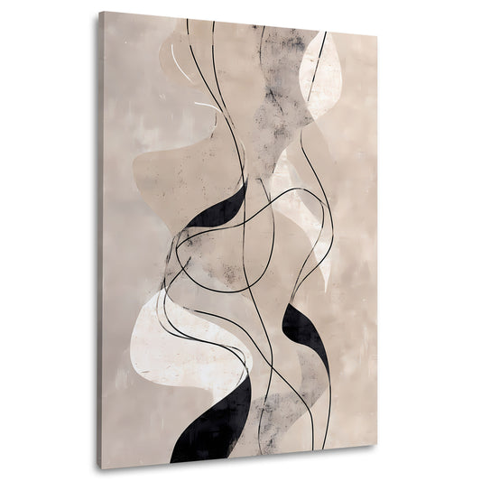 Abstrakt Linien Beige Schwarz Minimalismus Wandbild