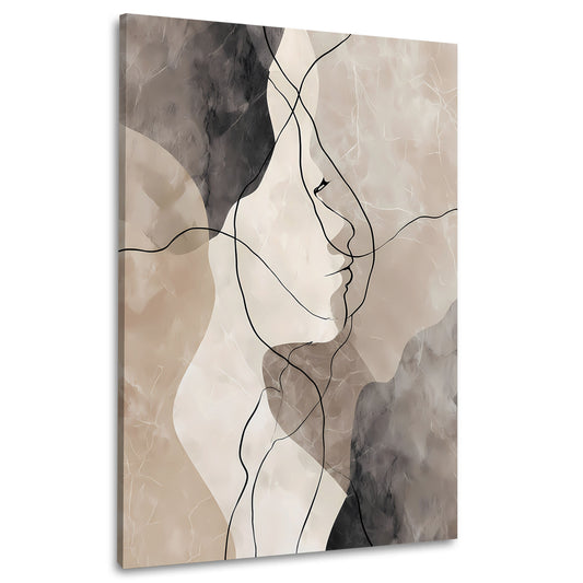 Abstrakt Liniengesicht Beige Braun Schwarz Wandbild