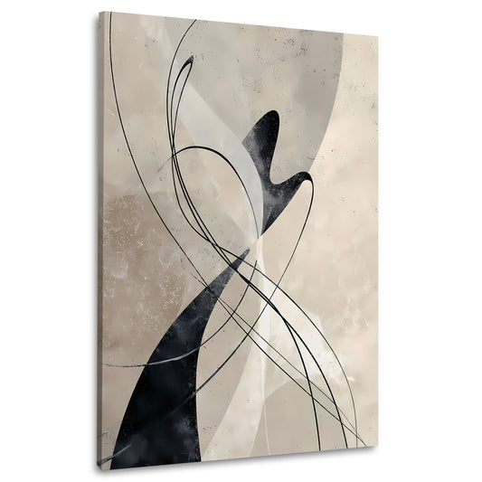 Abstrakt Linienkunst Beige Schwarz Wandbild