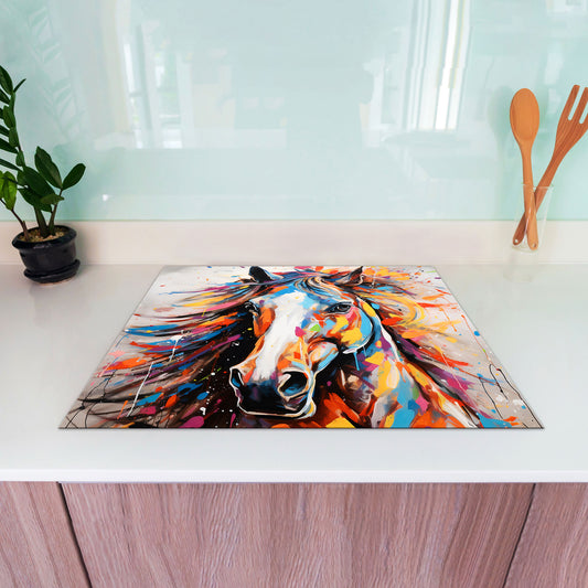 Abstrakt Pferd Pop Art Herdabdeckplatte Induktionsschutz für Ceranfeld & Küche Deko
