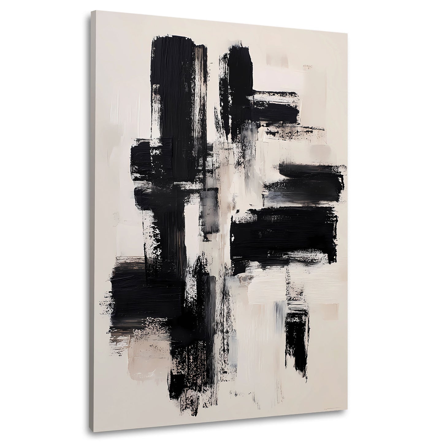 Abstrakt Pinselstriche Schwarz Weiß Beige Wandbild