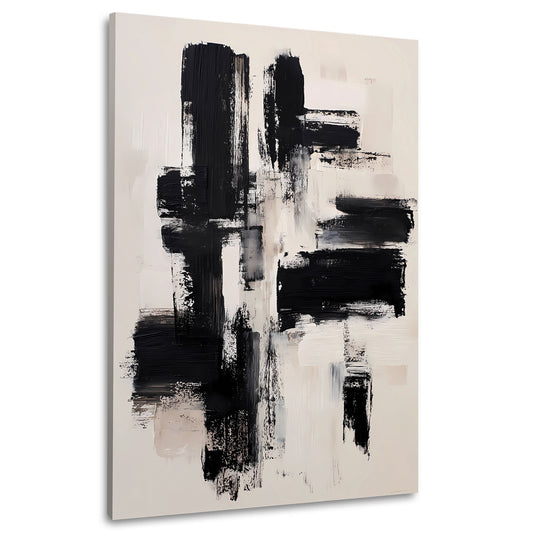 Abstrakt Pinselstriche Schwarz Weiß Beige Wandbild