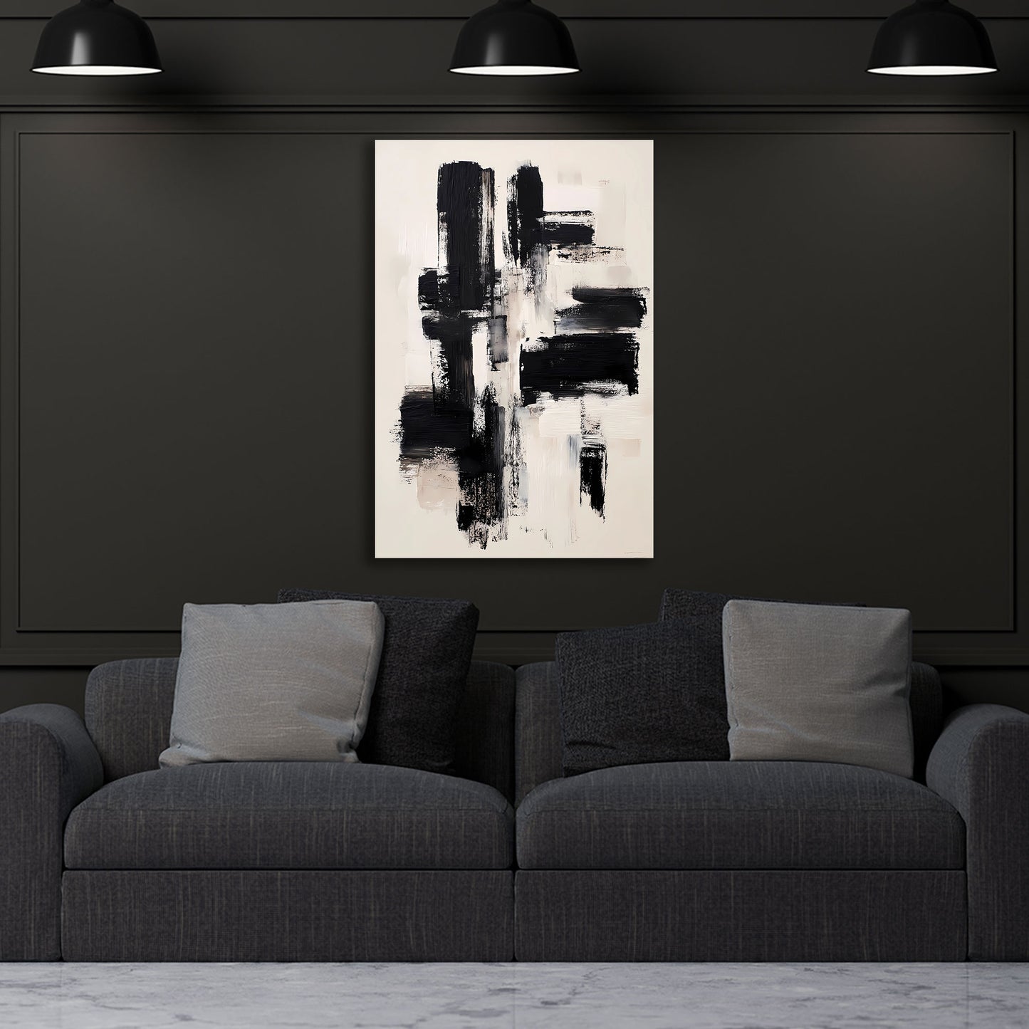 Abstrakt Pinselstriche Schwarz Weiß Beige Wandbild