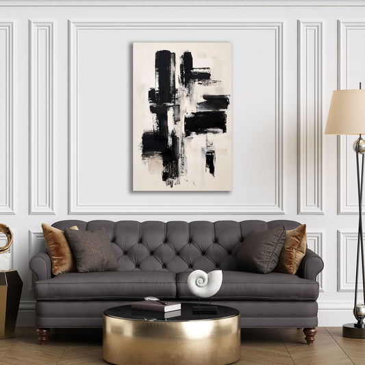 Abstrakt Pinselstriche Schwarz Weiß Beige Wandbild