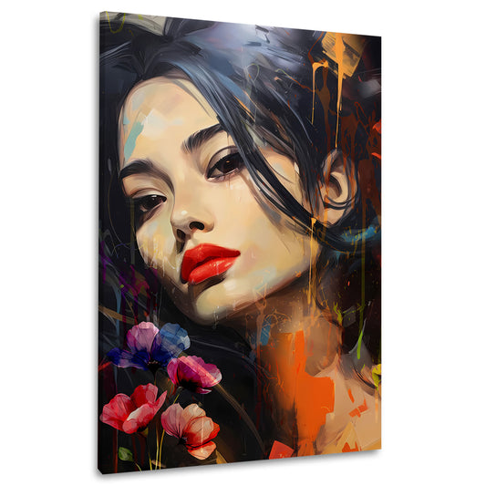 Abstrakt Porträt Frau rote Lippen Wandbild