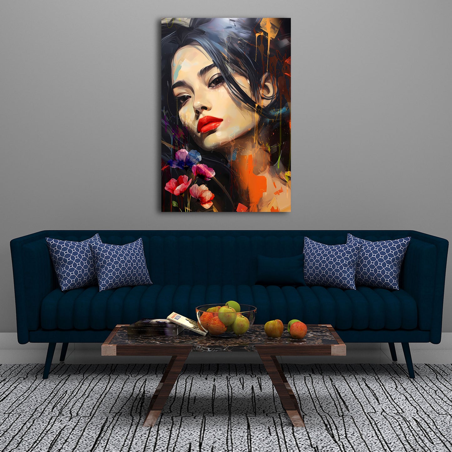 Abstrakt Porträt Frau rote Lippen Wandbild