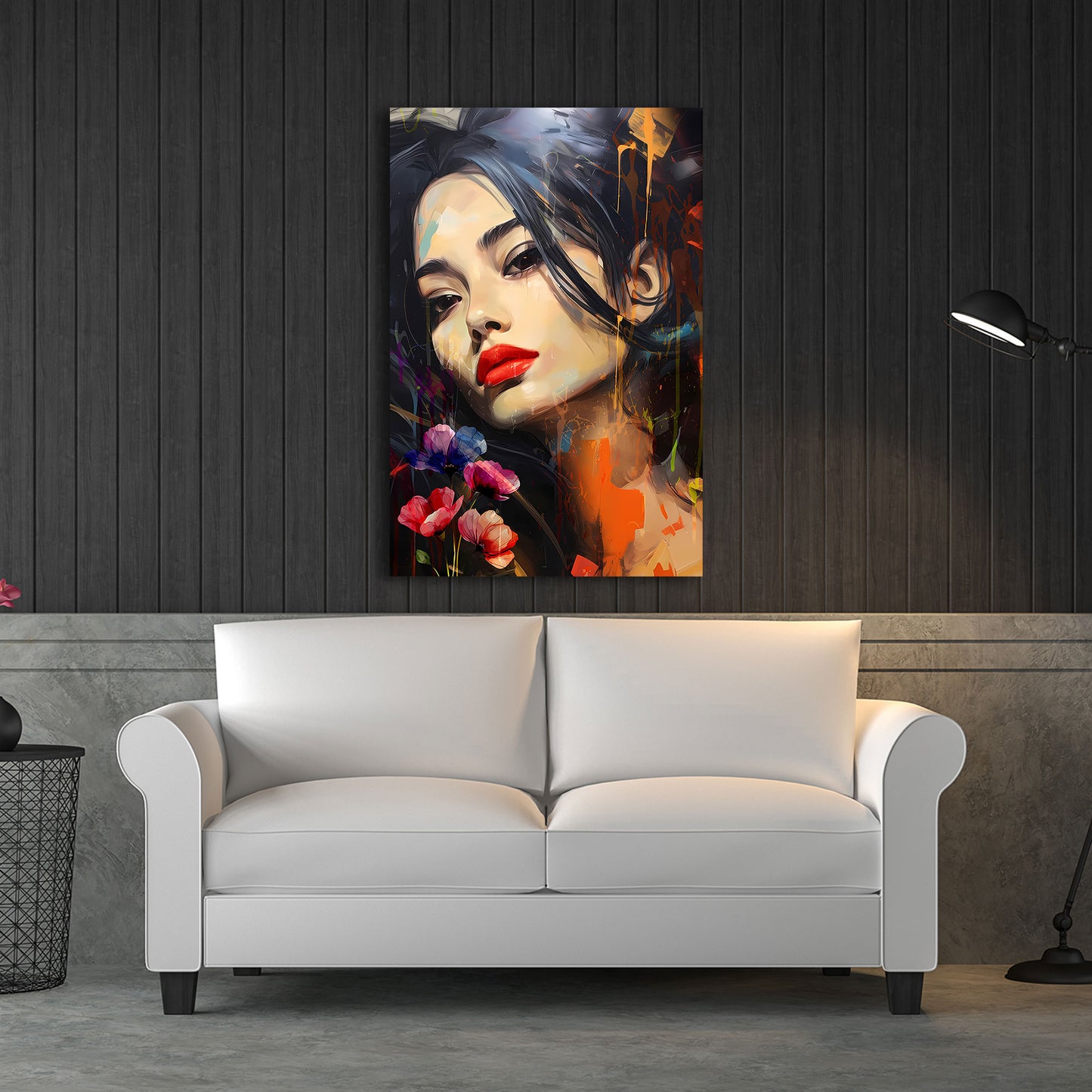 Abstrakt Porträt Frau rote Lippen Wandbild