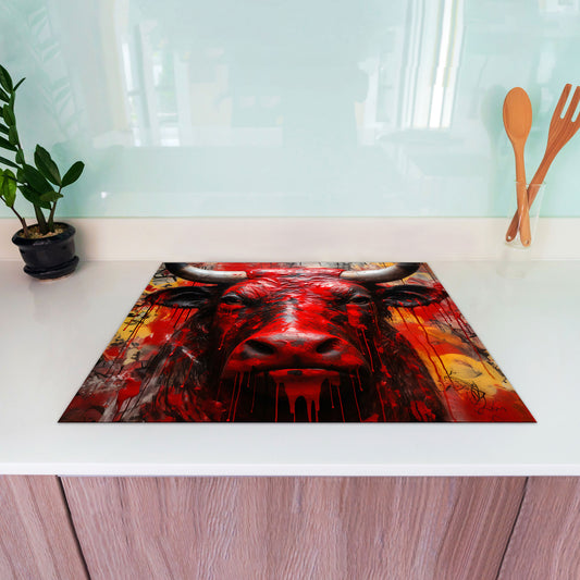 Abstrakt Stier Red Herdabdeckplatte Induktionsschutz für Ceranfeld & Küche Deko