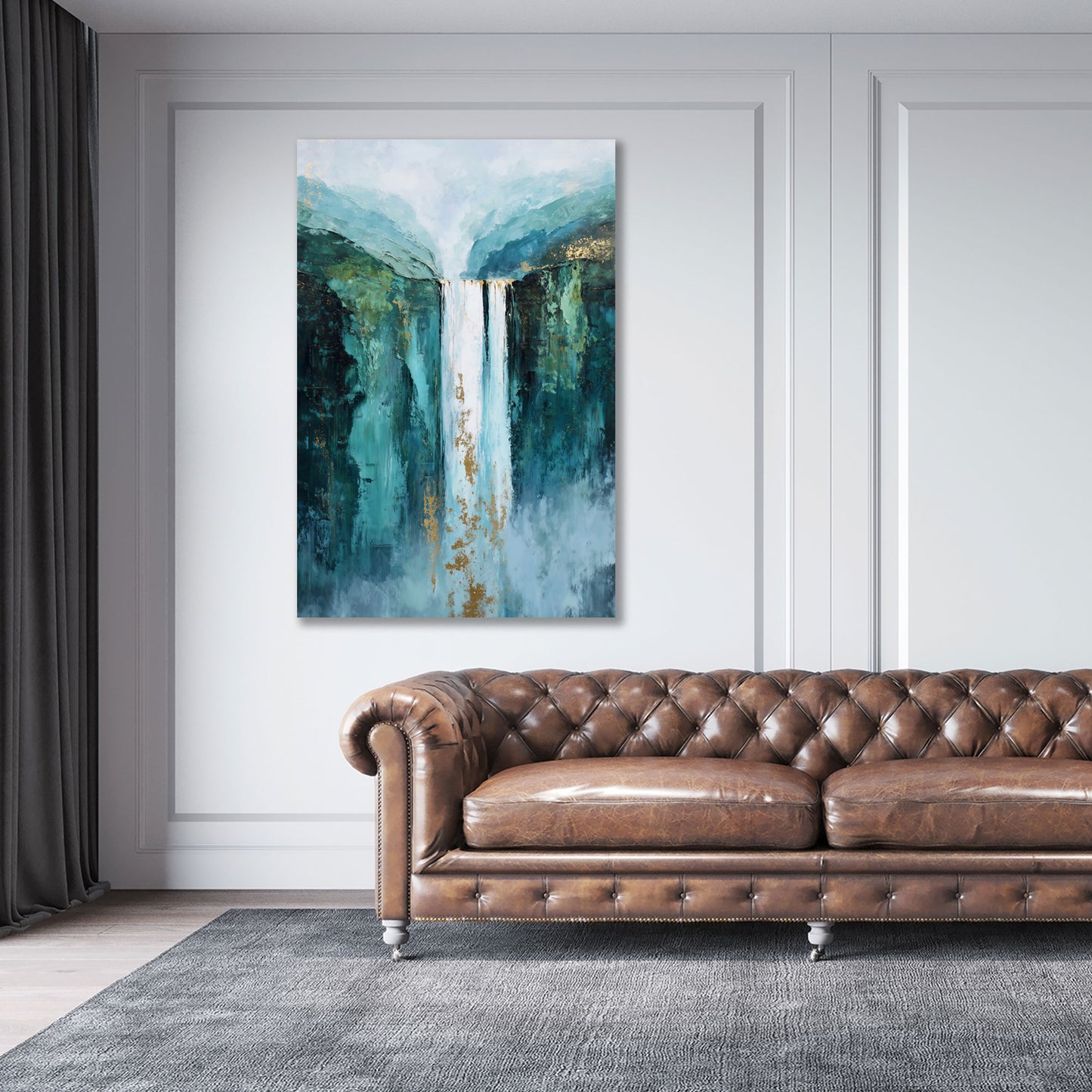 Abstrakt Wasserfall Landschaft Natur goldene Akzente Wandbild