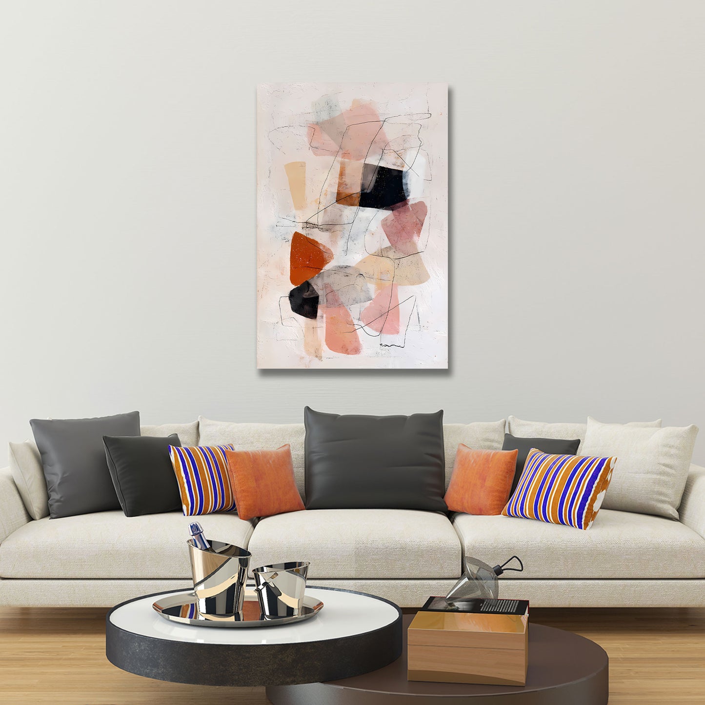 Abstrakte Farbflächen Rosa Orange Schwarz Wandbild