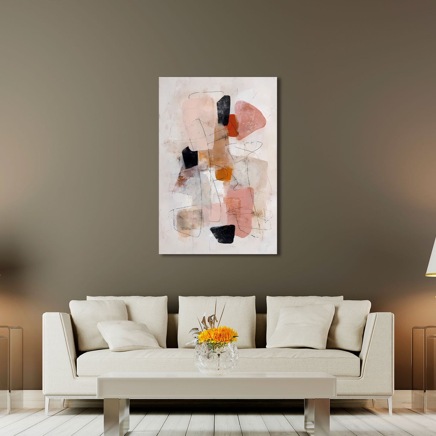 Abstrakt Formen Rosa Beige Schwarz Wandbild