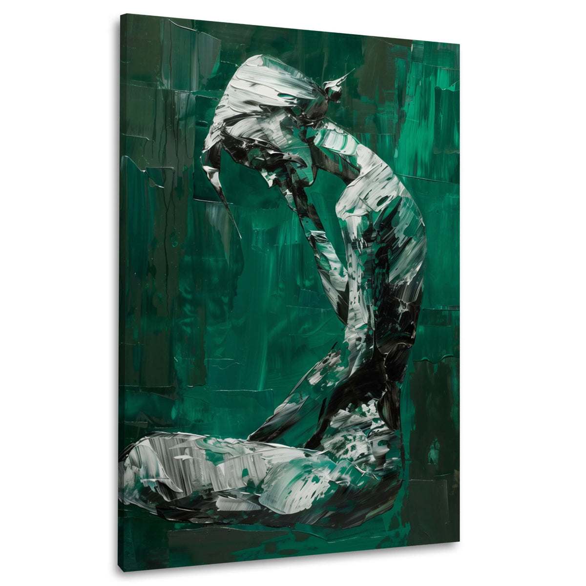 Abstrakte Frauenfigur in Grün und Weiß Wandbild im Hochformat