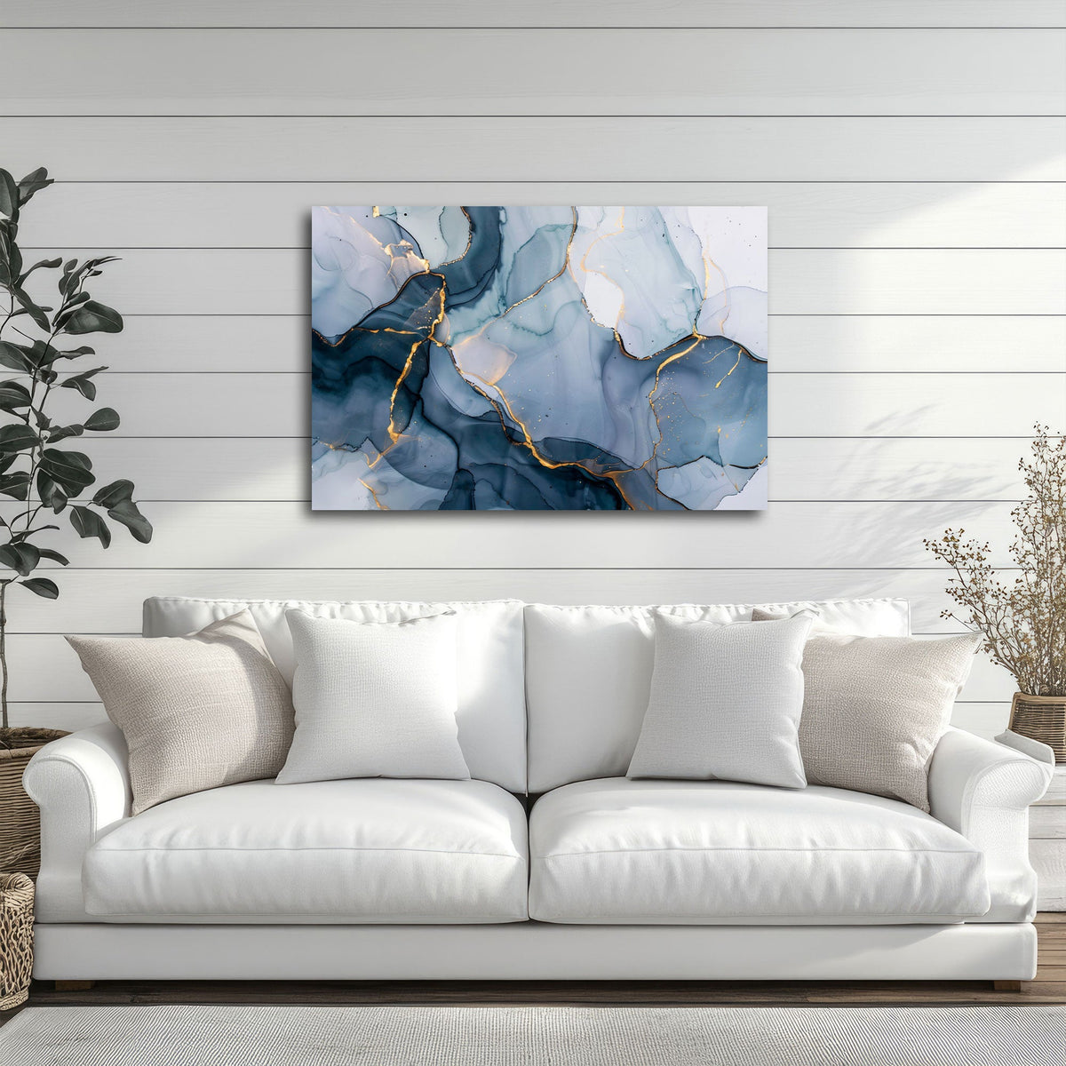 Abstrakte Marmorstruktur in Blau und Gold Wandbild