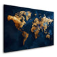 Abstrakte Weltkarte blau und gold modern Wandbild