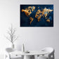 Abstrakte Weltkarte blau und gold modern Wandbild