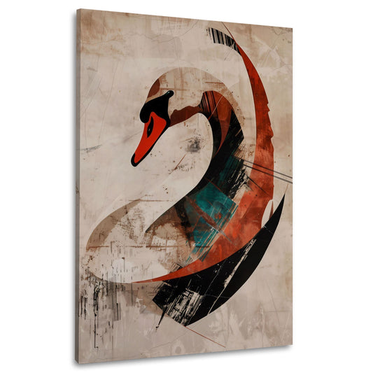 Abstrakter Schwan mit Bogenlinien Wandbild im Hochformat