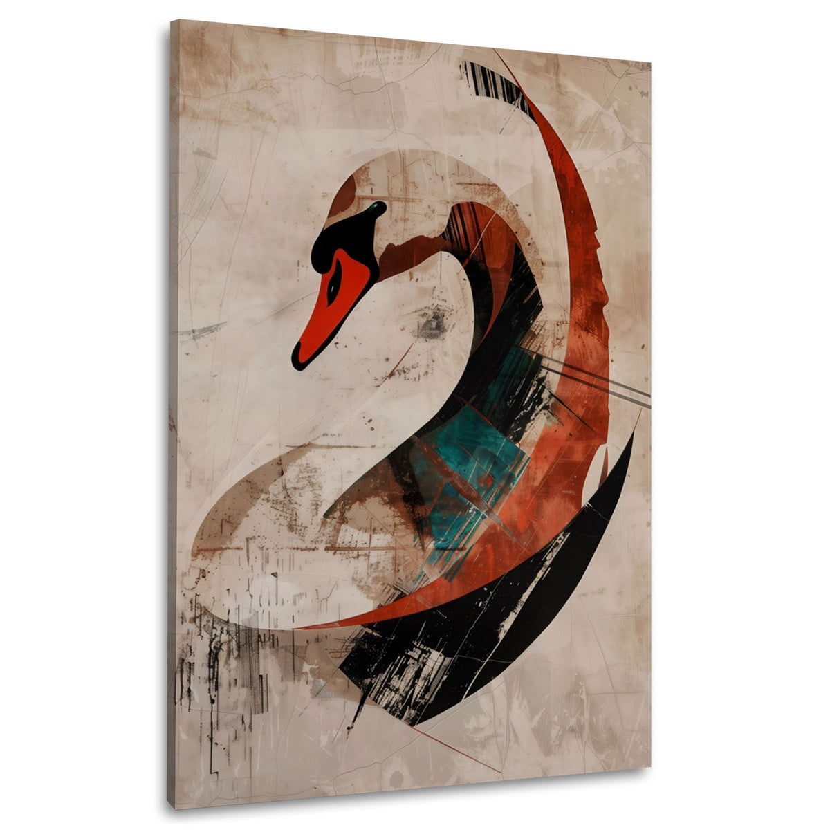 Abstrakter Schwan mit Bogenlinien – Wandbild