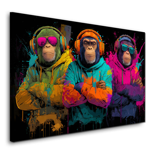 Affen mit Hoodies und Kopfhörern neon Pop Art Wandbild
