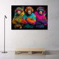 Affen mit Hoodies und Kopfhoerern neon Pop Art Wandbild