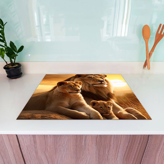 Sonnenuntergang Löwen-Familie Herdabdeckplatte Induktionsschutz für Ceranfeld & Küche Deko