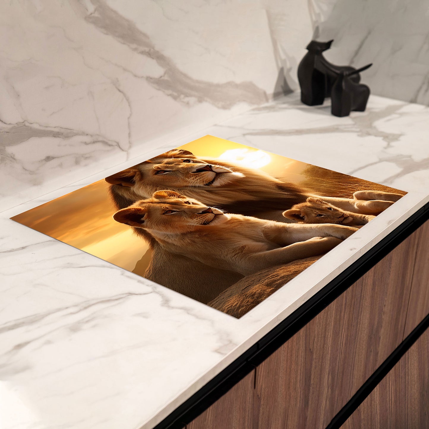 Sonnenuntergang Löwen-Familie Herdabdeckplatte Induktionsschutz für Ceranfeld & Küche Deko