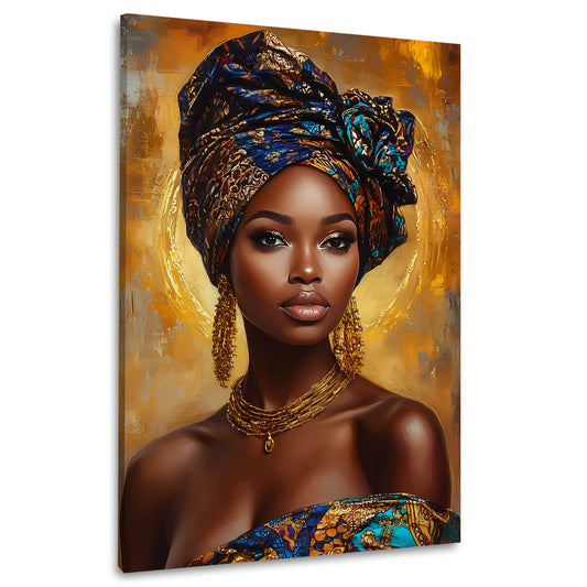 Afrikanerin Porträt mit Turban und goldener Ausstrahlung Wandbild