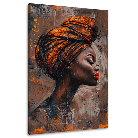 Afrikanische Frau mit roten Lippen und Kopftuch Wandbild