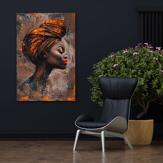Afrikanische Frau mit roten Lippen und Kopftuch Wandbild