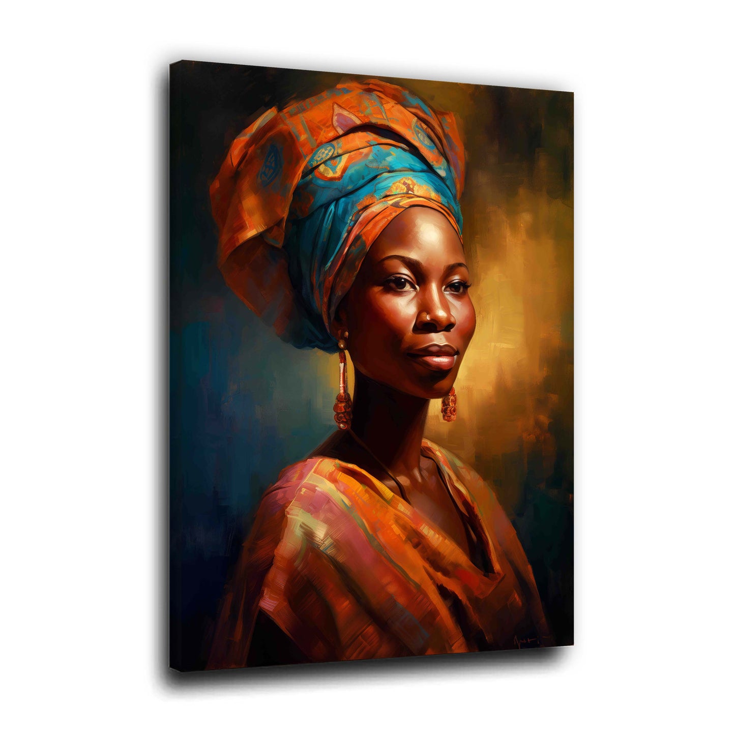 Afrikanische Frau Porträt farbenprächtig Kopftuch Wandbild