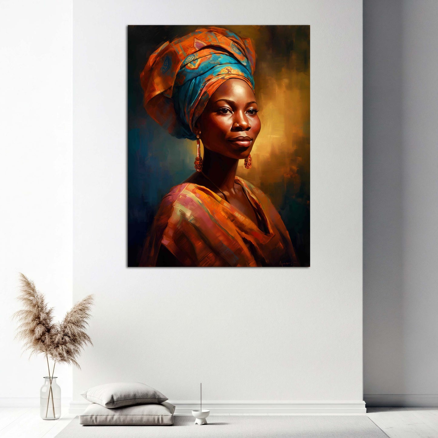 Afrikanische Frau Porträt farbenprächtig Kopftuch Wandbild
