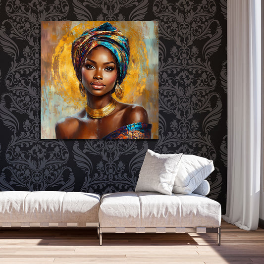Afrikanische Schönheit edles Porträt mit goldener Aura Wandbild