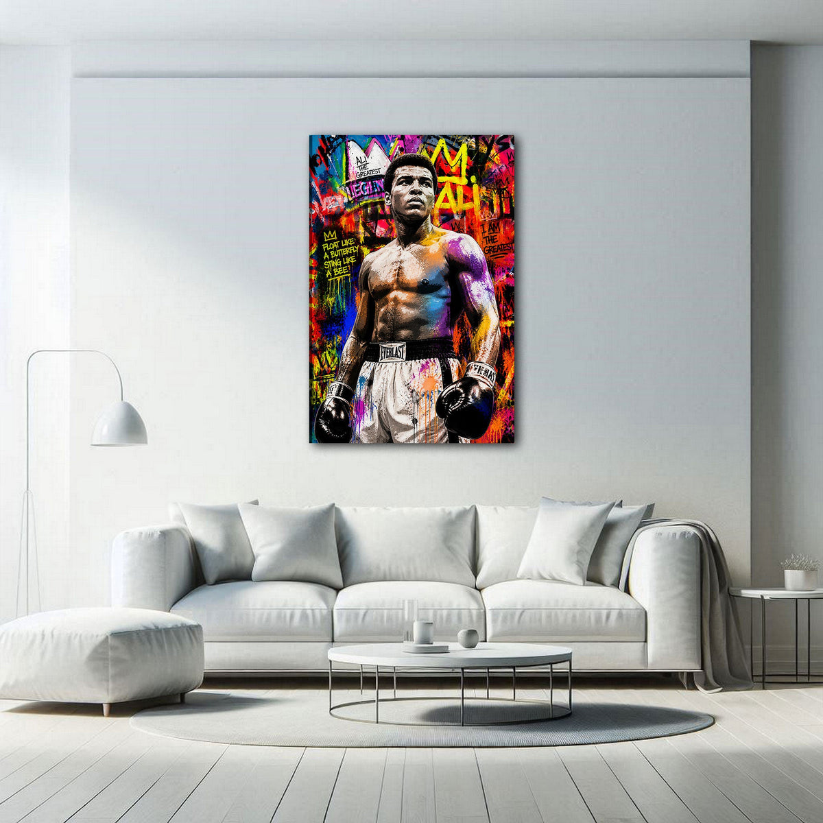 Ali Graffiti Pop Art Wandbild an der Wand im Wohnraum