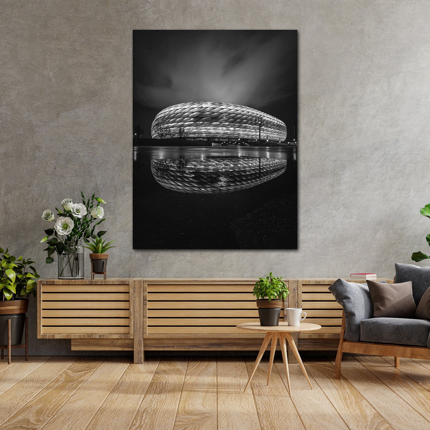 Allianz Arena München schwarz weiß Wandbild