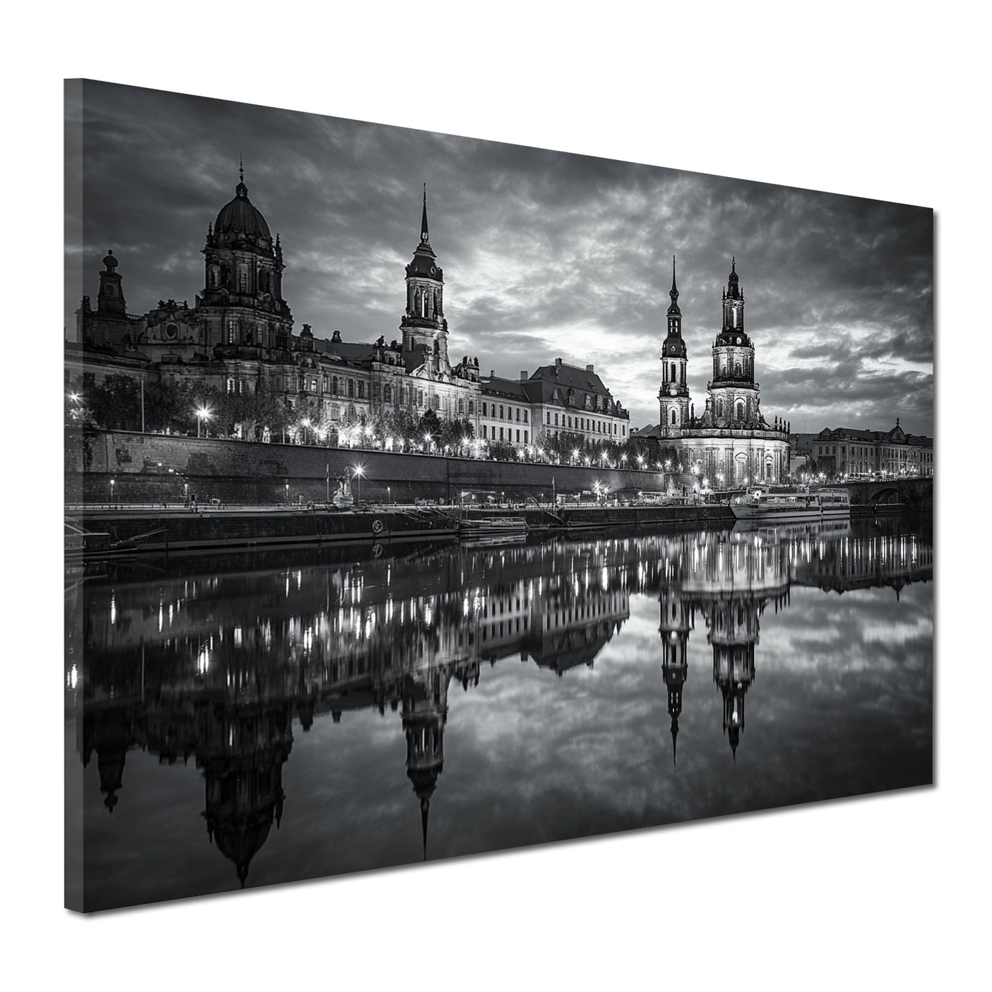 Altstadt Elbe Dresdner Spiegelung schwarz weiß Wandbild