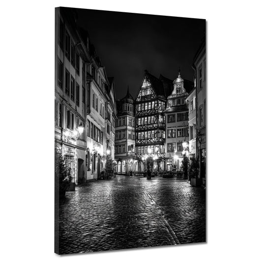 Altstadt Mainz schwarz weiß Fachwerkhäuser beleuchtet Wandbild