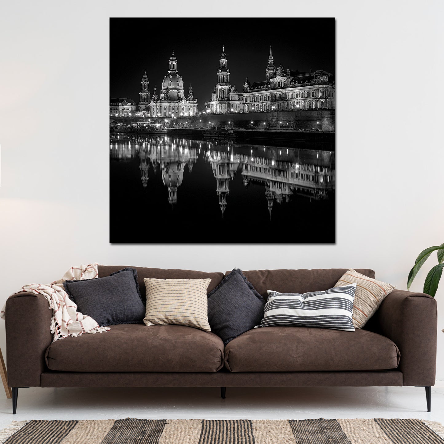 Altstadt Skyline Dresden Elbufer schwarz weiß Wandbild