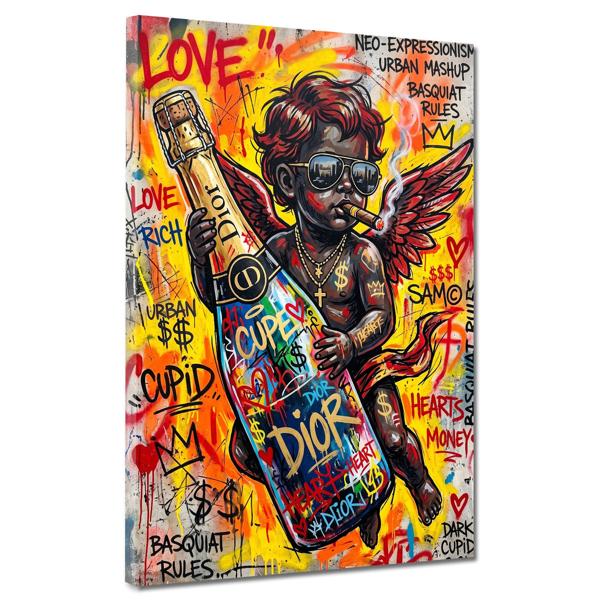 Amor mit roten Flügeln und Champagnerflasche Love Pop Art Wandbild