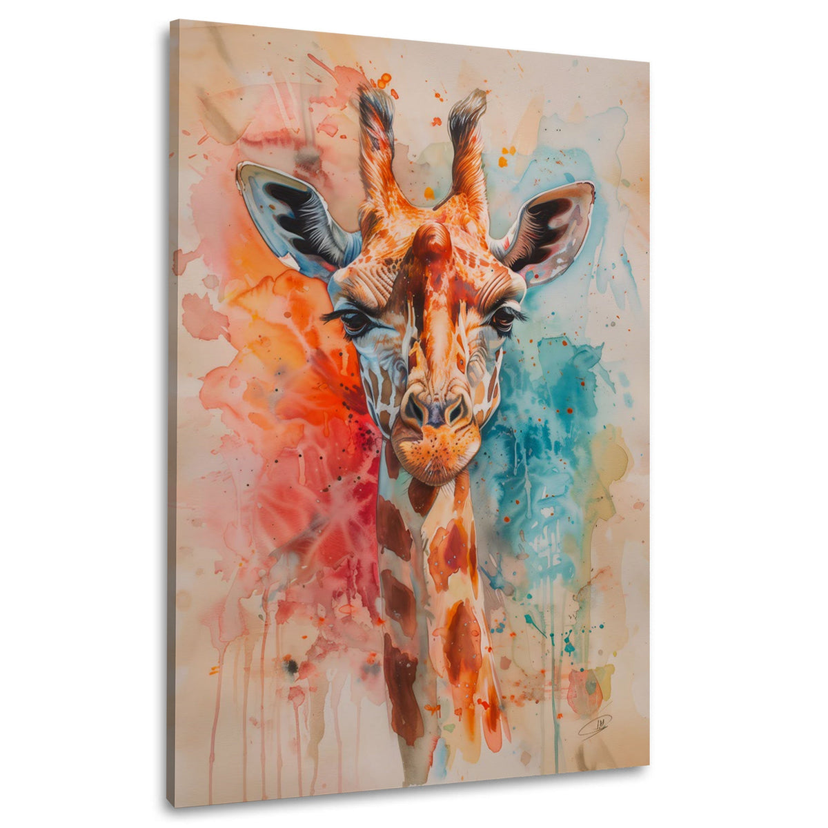 Giraffenportrait in zarten Farbverläufen als buntes Wandbild