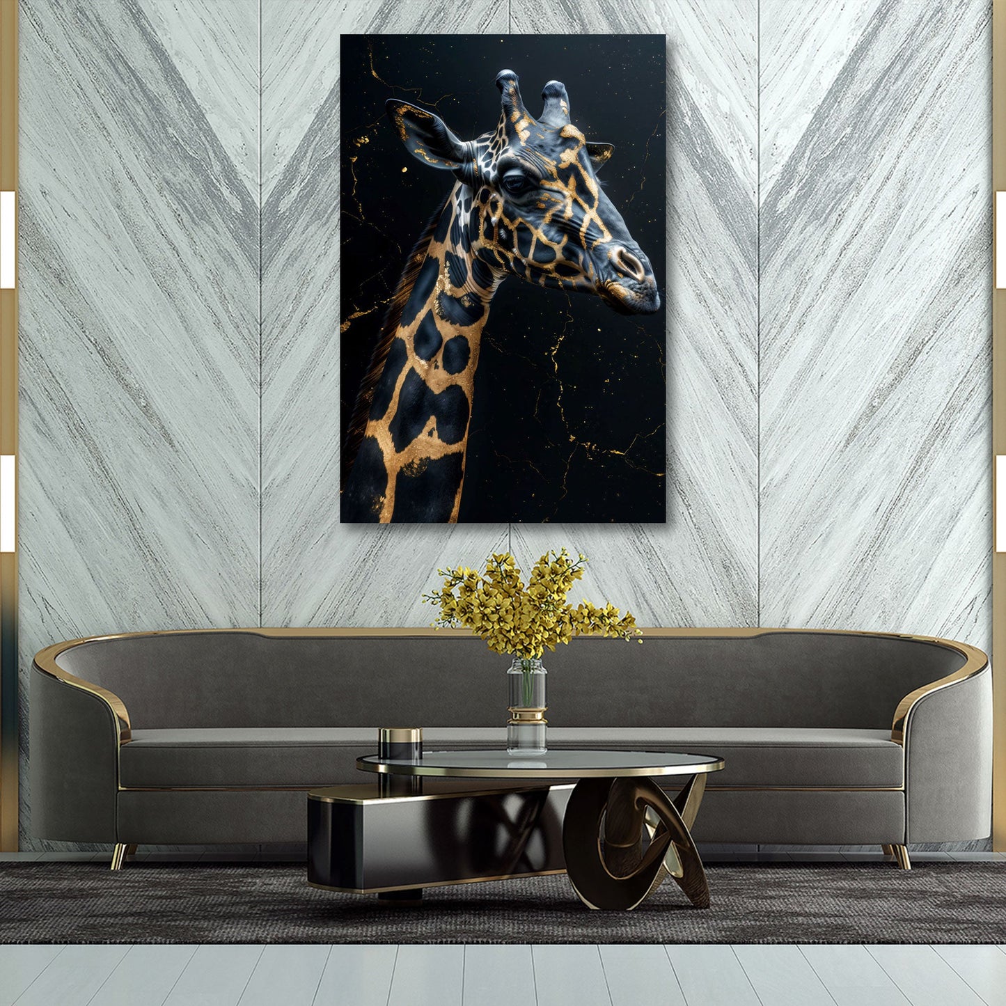 Farbenfrohes Aquarell Giraffenportrait Wandbild