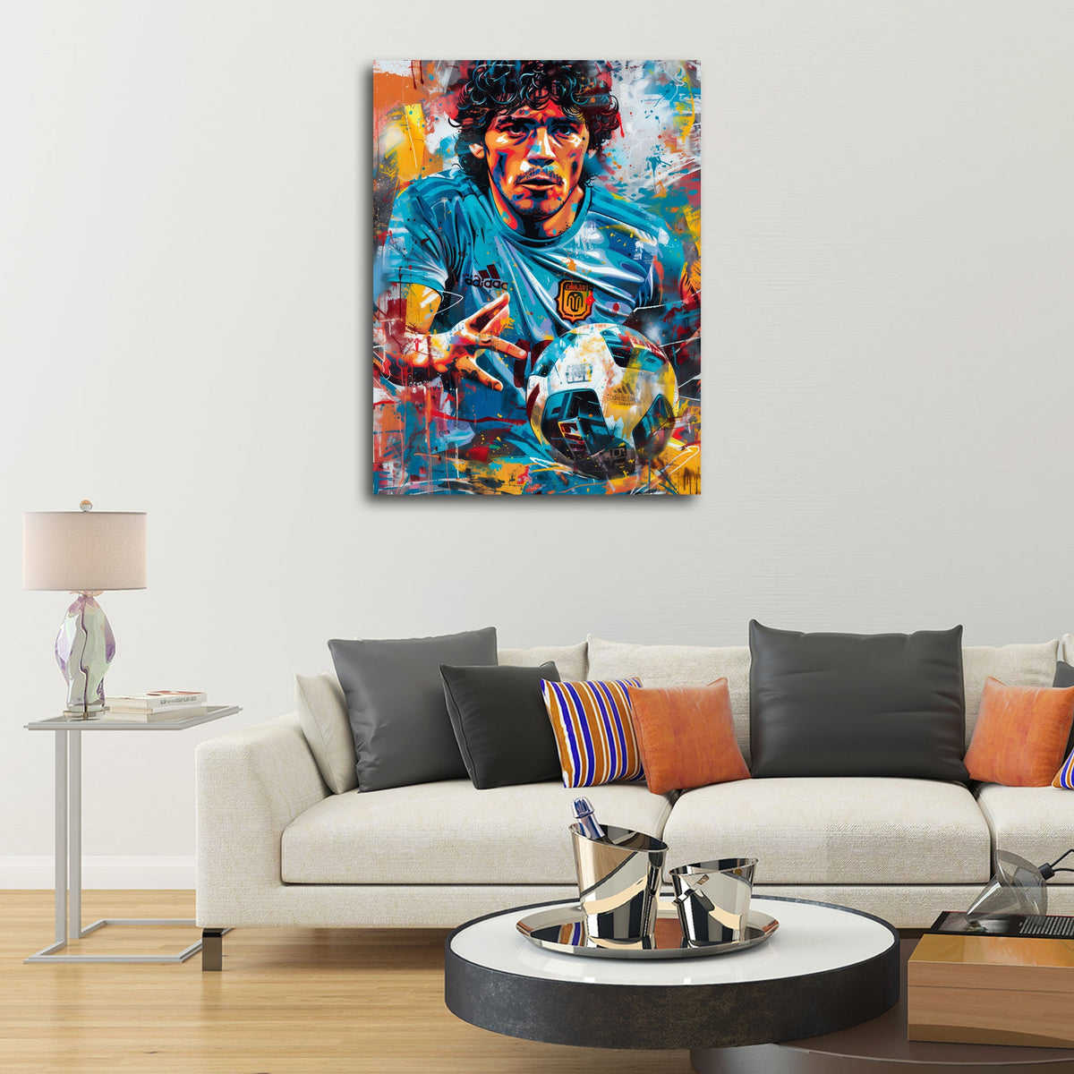 Argentinische Fußballikone Maradona mit Ball Wandbild