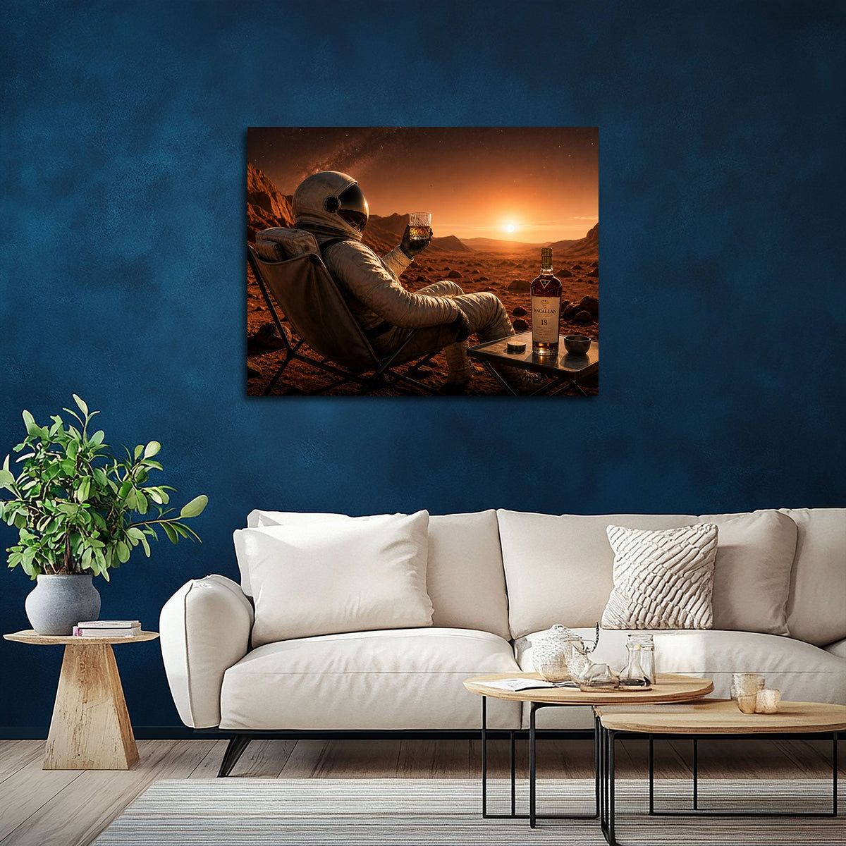 Weltraum Wandbild im Querformat an einer Wohnraumwand