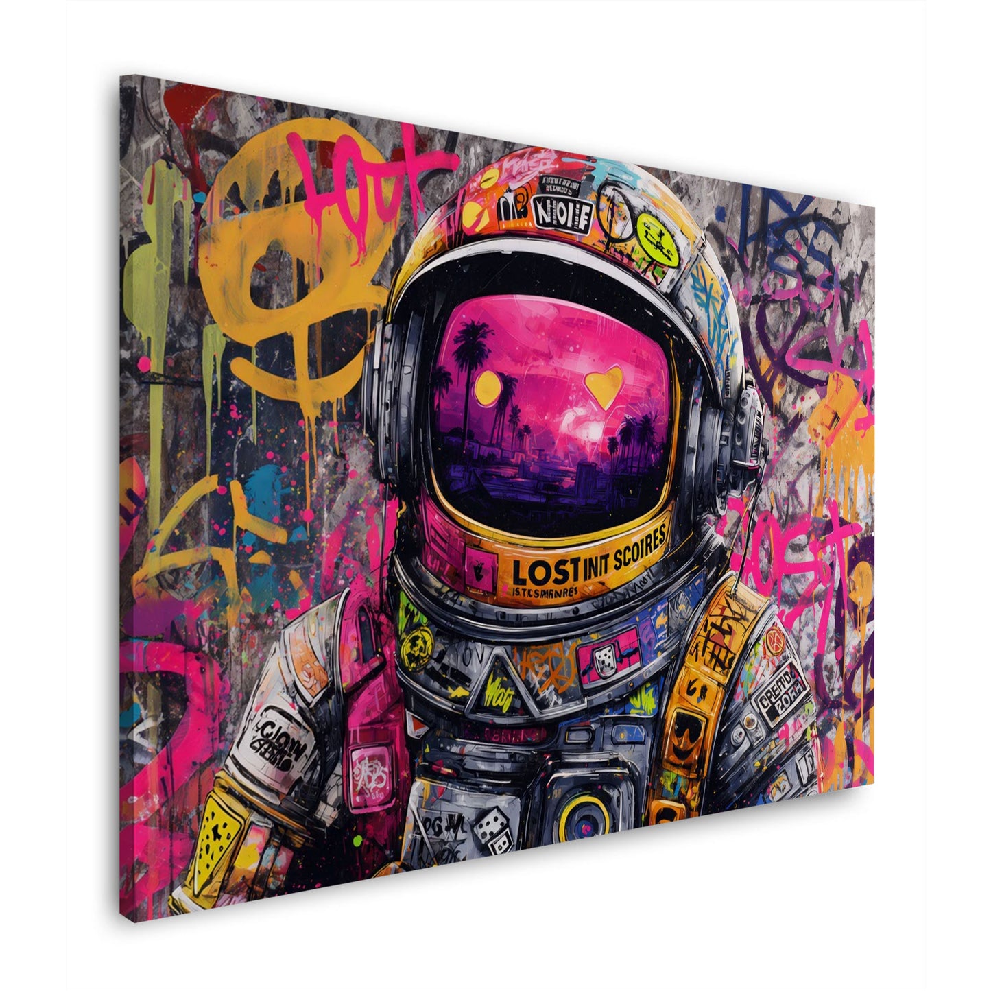 Astronaut Pop Art Street Art Neonfarben Weltraum Wandbild