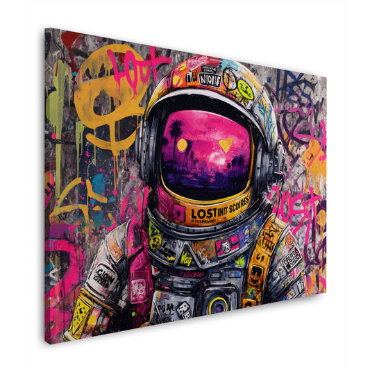 Astronaut Pop Art Street Art Neonfarben Weltraum Wandbild