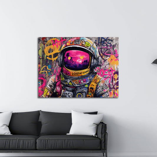 Astronaut Pop Art Street Art Neonfarben Weltraum Wandbild