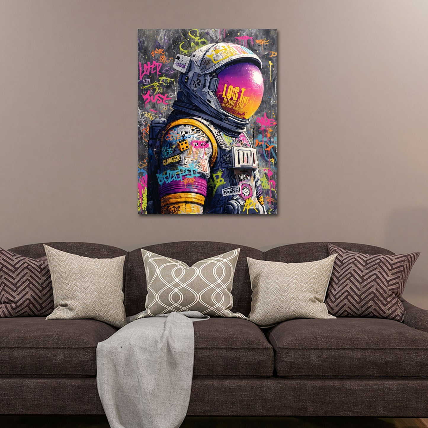 Astronaut Pop Art Street Art Profil Neonfarben Weltraum Wandbild