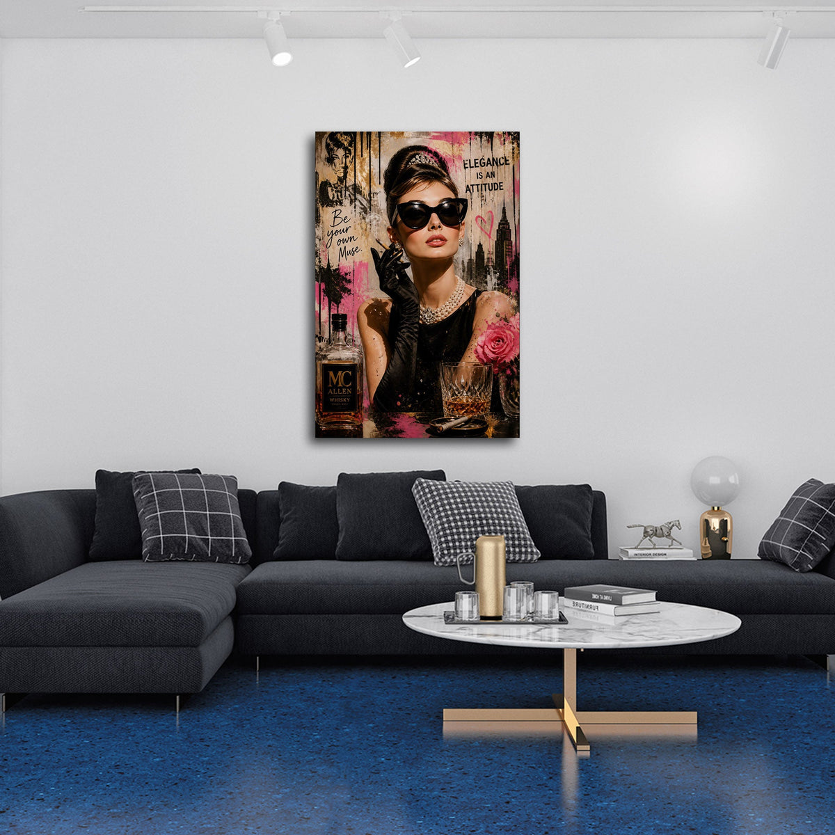 Audrey mit Sonnenbrille und Perlenkette Street Art Wandbild